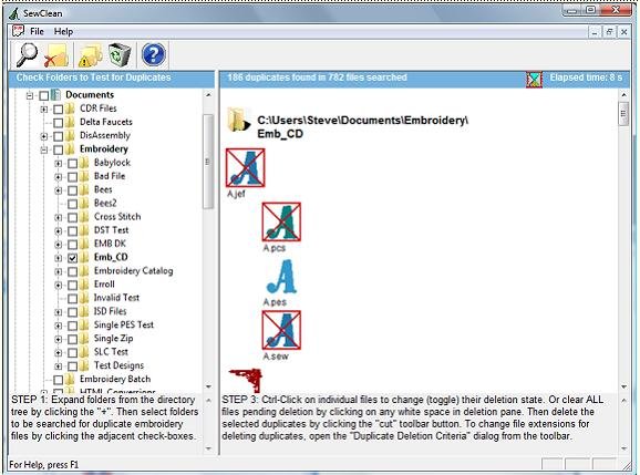Fig. 4. Final screen showing duplicates marked for deletion.